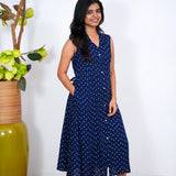 Royal blue cotton shirt dress(attached sleeves)