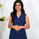 Royal blue cotton shirt dress(attached sleeves)