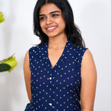 Royal blue cotton shirt dress(attached sleeves)