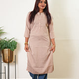 Beige stripes linen kurta