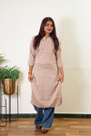 Beige stripes linen kurta