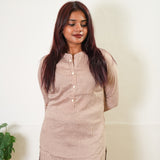 Beige stripes linen kurta