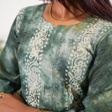 Olive green mul chanderi kurta