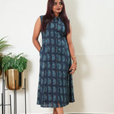 Blue polka cotton shirt dress (attached sleeves)