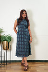 Blue polka cotton shirt dress (attached sleeves)