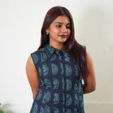 Blue polka cotton shirt dress (attached sleeves)