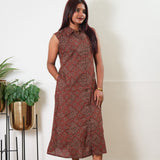 Maroon diamond ajrakh cotton shirt dress (attached sleeves)