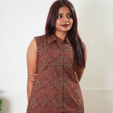 Maroon diamond ajrakh cotton shirt dress (attached sleeves)