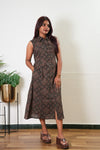 Black diamond ajrakh cotton shirt dress (attached sleeves)