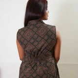 Black diamond ajrakh cotton shirt dress (attached sleeves)