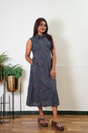 Indigo diamond ajrakh cotton shirt dress (attached sleeves)