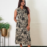 Black and beige cotton shirt dress (attached sleeves)