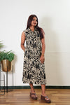Black and beige cotton shirt dress (attached sleeves)