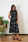Black feathers cotton shirt dress (attached sleeves)
