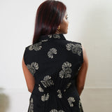 Black feathers cotton shirt dress (attached sleeves)