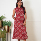 Red roses cotton shirt dress (attached sleeves)