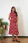 Red roses cotton shirt dress (attached sleeves)
