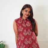 Red roses cotton shirt dress (attached sleeves)