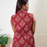 Red roses cotton shirt dress (attached sleeves)