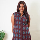 Maroon polka cotton shirt dress (attached sleeves)