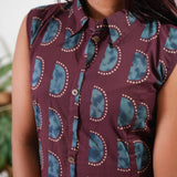 Maroon polka cotton shirt dress (attached sleeves)