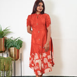Rust orange silk midi dress