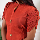 Rust orange silk midi dress