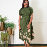 Olive green silk midi dress