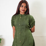 Olive green silk midi dress