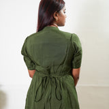 Olive green silk midi dress