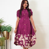 Magenta silk midi dress