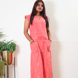 Peach linen midi dress