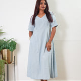 Powder blue linen midi dress