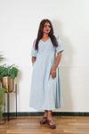 Powder blue linen midi dress
