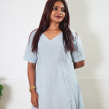 Powder blue linen midi dress