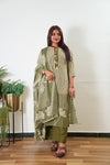 Olive green stripes cotton suit set