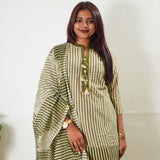Olive green stripes cotton suit set