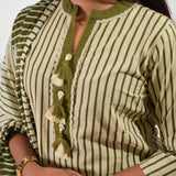 Olive green stripes cotton suit set