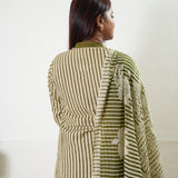 Olive green stripes cotton suit set