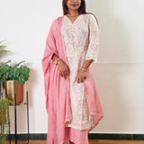Powder pink and white linen cotton suit set