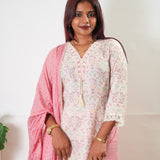 Powder pink and white linen cotton suit set