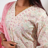 Powder pink and white linen cotton suit set