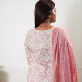 Powder pink and white linen cotton suit set