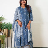Ink blue chikankari cotton suit set