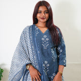 Ink blue chikankari cotton suit set