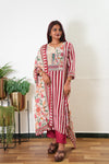 Red stripes crepe suit set