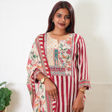 Red stripes crepe suit set