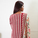 Red stripes crepe suit set