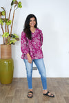 Magenta V neck cotton peplum top