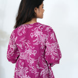 Magenta V neck cotton peplum top
